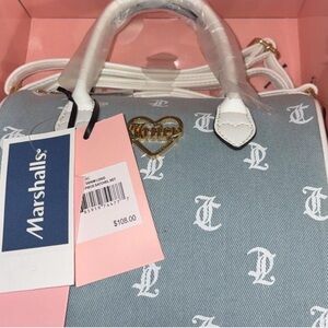 Juicy Couture Light Blue and White Logo Satchel with Gold Heart Plaque